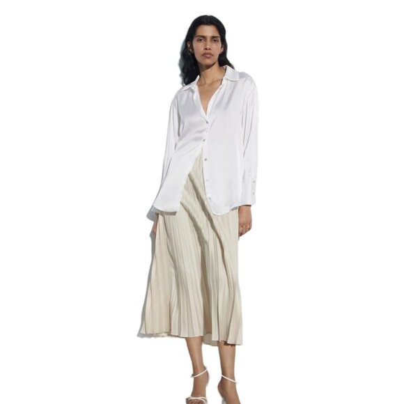 ZARA PLEATED SKIRT Ecru SIZE M | 4387/071 - Picture 2 of 5